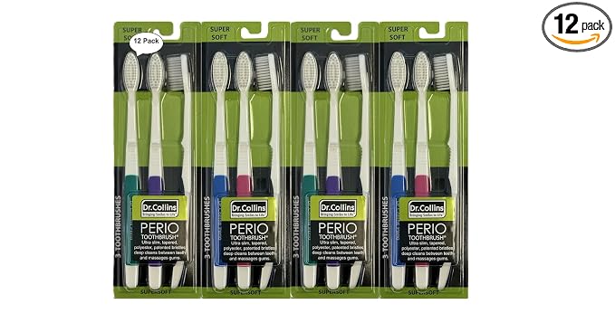 Dr. Collins Perio Toothbrush 3 Pack, (Colors Vary) (Qty. 12, Pack of 4)