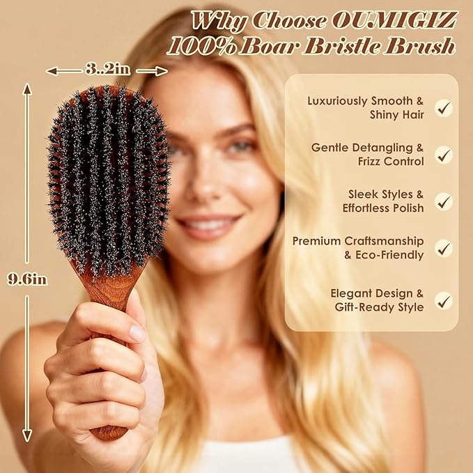 Boar Bristle Hair Brush Since 1965 British Craftsmanship, Handmade Natural Wooden Slick Back Hairbrush/Beard Brush, Pure Soft Bristles Gentle Detangling Women Men Kids Thin Fine Hair, Smooth & Shine