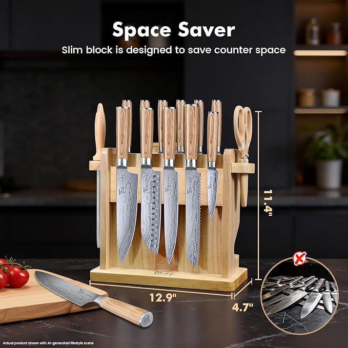 SYOKAMI 2026 Upgrade Knife Set 14 Japanese Style Kitchen Knife Set with Torii-Style Magnetic Block, Razor-Sharp High Carbon Stainless Steel Knives Set for Kitchen with Anti-Slip Handle, Ideal for Gift