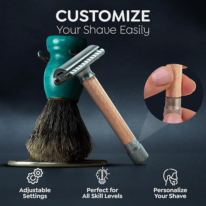 Parker Variant Double Edge Adjustable Closed Comb Safety Razor, Rose Gold | Five Dial Settings Customize Blade Exposure From Mild To Aggressive. Includes 5 Premium Razor Blades.
