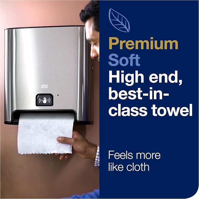 Tork Matic Soft Hand Towel Roll, White, Premium, H1, Quick-Absorbing, Long-Lasting, Thick 2-Ply, 6 Rolls x 575 ft, 290096