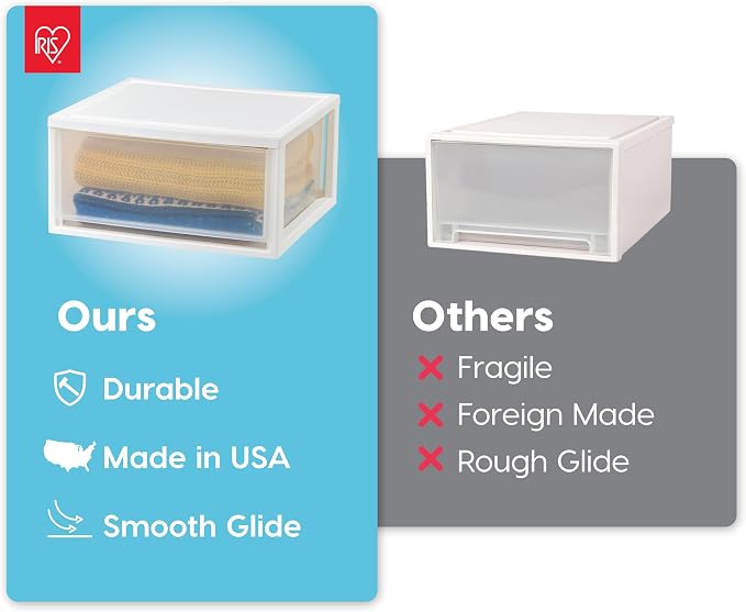 IRIS USA 47 Qt. Extra-Large Stackable Storage Drawer Plastic Drawer Organizer with Clear Doors, for Pantry Bedroom Closet Kitchen Under-Sink Home and Office De-Clutter Shoes and Crafts, White, 2-Pack