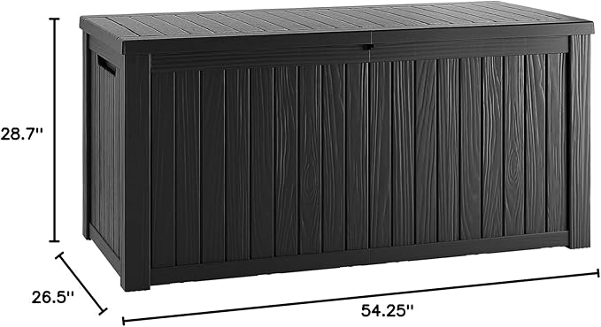TARKARI 180 Gallon Lockable Resin Deck Box, Waterproof & UV-Resistant Outdoor Storage Box for Outdoor Cushion Storage, Garden Tools & Pool Accessories Storage, Black