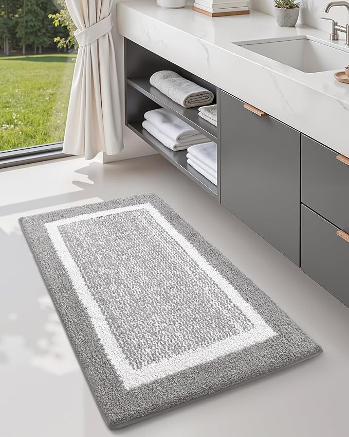 Color&Geometry Simple and Stylish Large Bath Mats for Bathroom Non Slip, 24"x36" Gray Bathroom Rugs, Absorbent, Soft, Washable, Microfiber Bath Rug Shower Mat