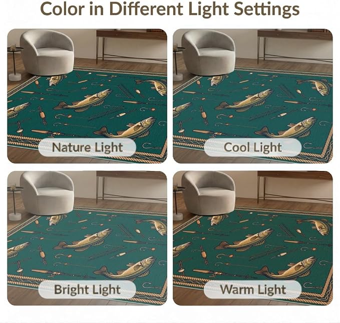2'x3' Washable Area Rug Bass Sportsman Lure Lake Angler Tackle Motifs Motif Fish Fishing Refined Non-Slip Low Profile for Hallway, Study Room, Playroom
