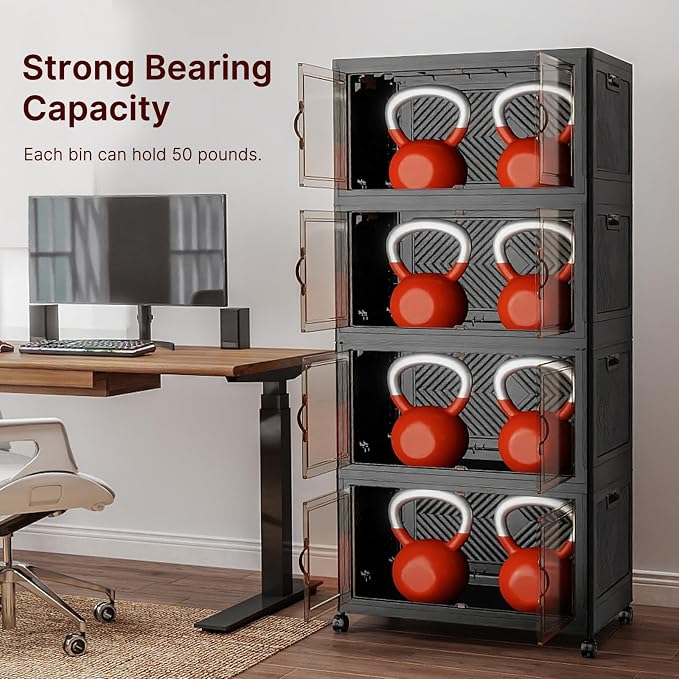 Stackable Storage Bins, 896QT Collapsible Drawers with 2 Lids | Large Capacity, Magnetic Door, Stack Lock, Rolling Wheels, Foldable Design, Organizers and Storage for Bedroom Dorm Garage