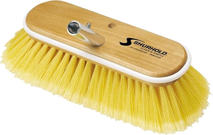 Shurhold Classic Deck Brush – Boat Cleaning Brush with Wood Block, Rubber Bumper & Durable Bristle Design