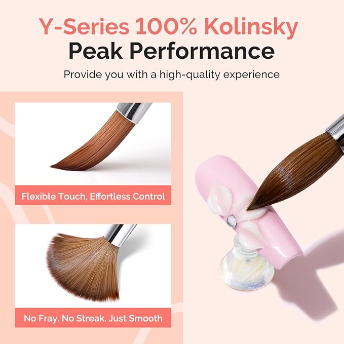 MelodySusie Kolinsky Acrylic Nail Brush, 100% Pure Kolinsky Hair, Professional Nail Brush for Acrylic Powder Nail Extension and 3D Nail Carving, Nail Art Tools for DIY Home Salon, Size 10