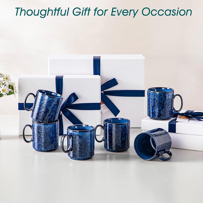 vancasso STARRY Ceramic Coffee Mugs Set of 6, 12 Oz Coffee Cups for Latte, Cappuccino, Tea & Hot Cocoa, Artisan Modern Style for Coffee Bar, Home & Kitchen, Microwave & Dishwasher Safe, Blue