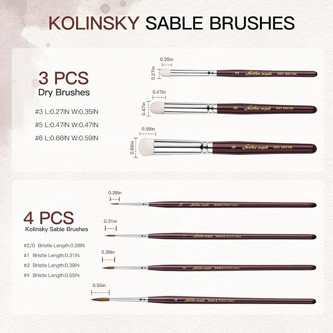 Kolinsky Sable Miniature Brushes Drybrushes for Miniature Set 7 pcs Paint Brushes for Miniature Oil Acrylics Model Paint Brushes #3, 5, 6