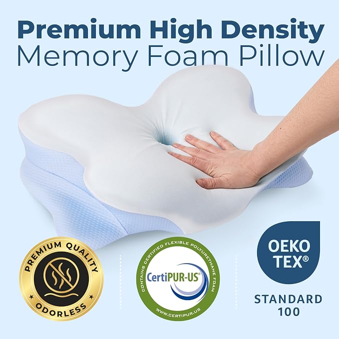 Derila Ergo Cervical Neck Pillow for Sleeping Pillow Contour Memory Foam Pillows for Back, Side Sleeper Pillows 21.25 x 14.17 x 4.72 inches