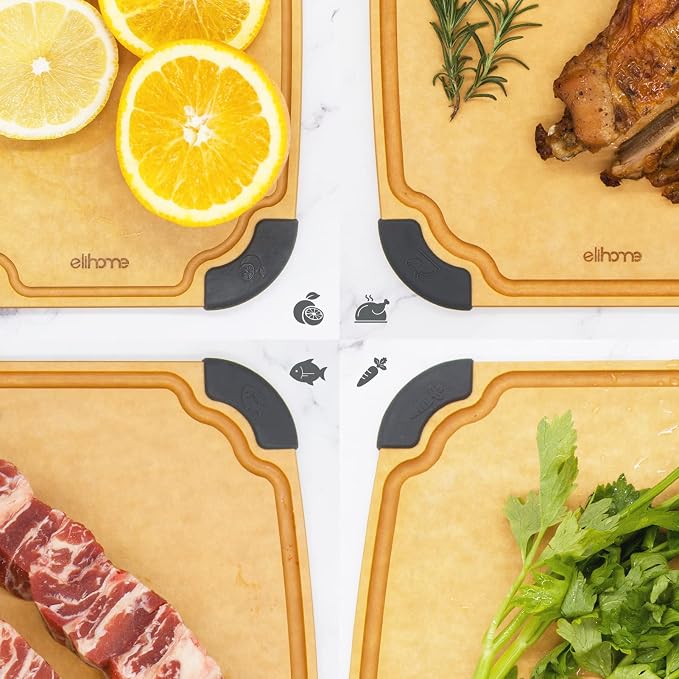 Essential Series 2-in1 Wood Cutting Board Set for Kitchen, Wooden Board for Chopping Vegetables, Bread, Cheese, Meat, Salad, Bread Board for Countertop, Butcher Block, Non-Slip