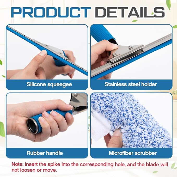 2 Set 14 Pcs Professional Window Cleaning Kit, 3 Gallon Bucket, 14" Squeegee, 14" Microfiber Scrubber, Cloth, Window Washing Equipment Cleaner Tool for Outdoor Commercial Household, Home, Car