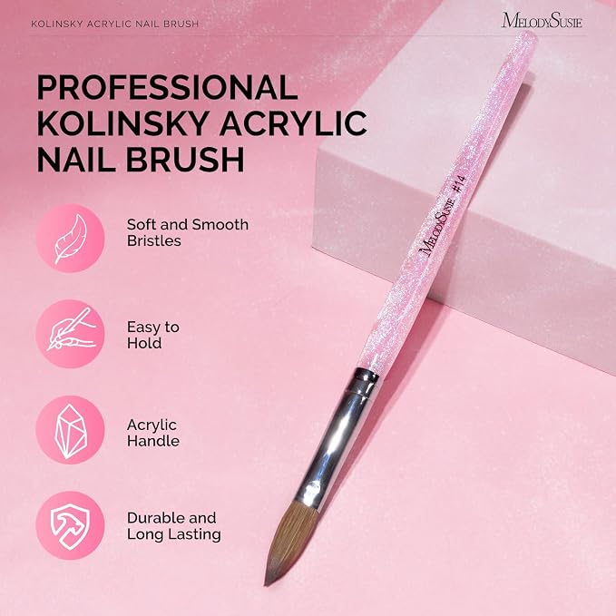 MelodySusie Kolinsky Acrylic Nail Brush,66% Kolinsky Hair Professional Nail Art Brush for Acrylic Application, Aurora Collection Fine Glitter Brush,Size 14