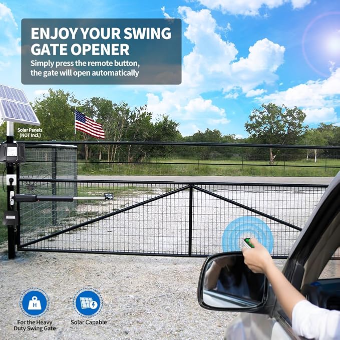 TOPENS A8131 Single Swing Gate Opener Heavy Duty Automatic Gate Motor for Single Swing Gates Up to 18ft, Electric Driveway Gate Operator AC Powered with Remote Control Kit Solar Compatible