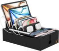 Pezin & Hulin Bamboo Charging Station, Electronic Devices Organizer for Multiple Devices Charger Such As Cell Phone, Tablet, Watch and More, Blackl, (No USB Charger and Cables