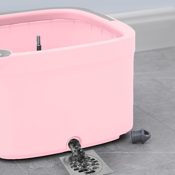Square Spin Mop & Bucket System, 2pc Machine Washable Pads, Pink
