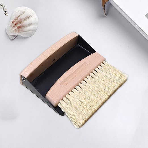 Dustpan Brush Set, Broom Dustpan Combo Wooden Handle, Black PET bristles(Black Sisal Bristles)