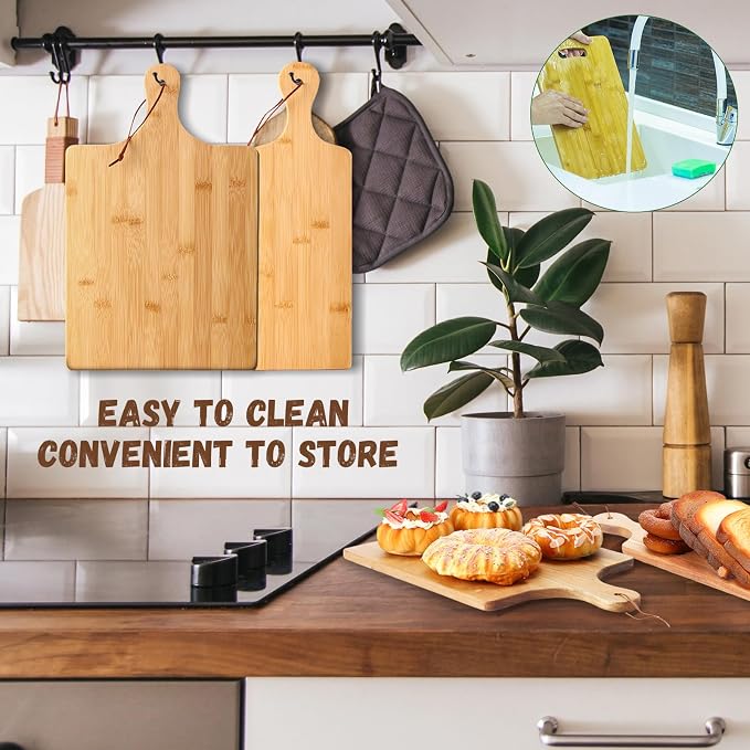 12 Pcs Wood Cutting Board Set with Handle, Bulk Chopping Serving Boards 16x10 & 16x5 Inch, Charcuterie Boards for Laser Engraving, Wedding Housewarming Gift, Kitchen Supplies (Bamboo)