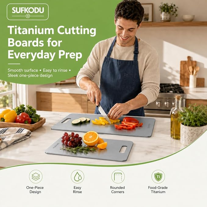 Titanium Cutting Board Set of 3, Titanium Cutting Boards for Kitchen, 100% Double-Sided Titanium Cutting Boards, Separate Raw and Cooked Food Areas, Non-Toxic, Dishwasher Safe (S+ M + L)