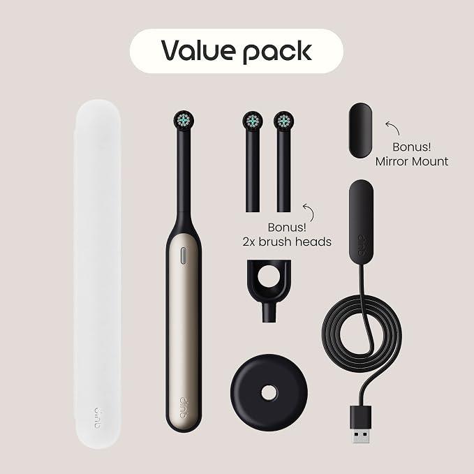 Quip Rev Smart Oscillating Toothbrush - Timed Electric Toothbrush with Case - 11x More Plaque Removal - 4 Intensities - 30-Day Battery Life Charge - Black Crescent