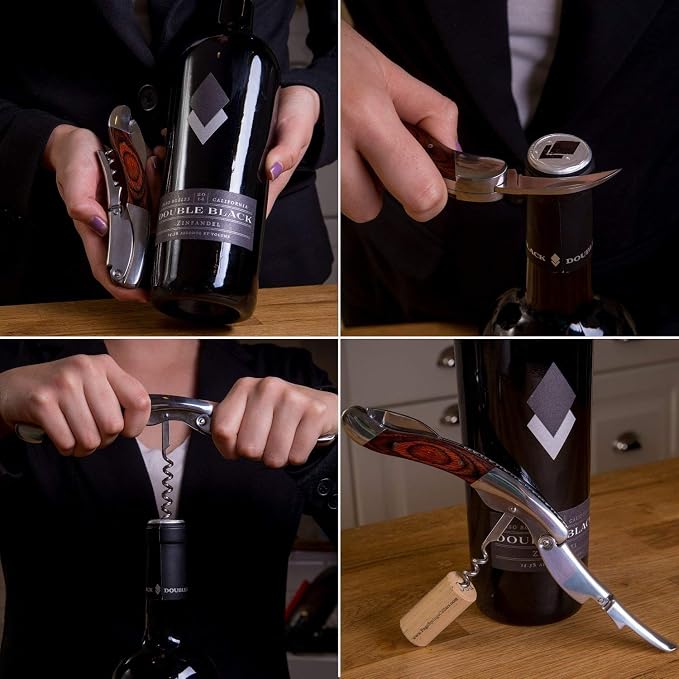 CORKAS Extravagant Professional Wine Key for Executive Waiter, Heavy Double Hinged Fulcrum Corkscrew Wine Opener with Premium Rosewood Handle and Foil Cutter, Great Birthday Gift for Sommelier, Waiter