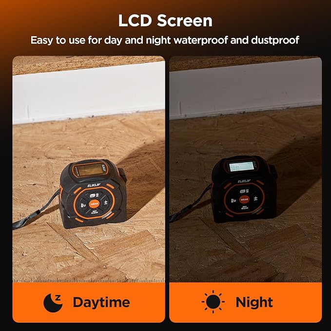 Laser Tape Measure 2-in-1, 197Ft Laser & 16Ft Digital Tape Measure | LCD Display, Pythagorean Mode, Area/Volume Calculation, USB-C Rechargeable, For Woodworking and Construction