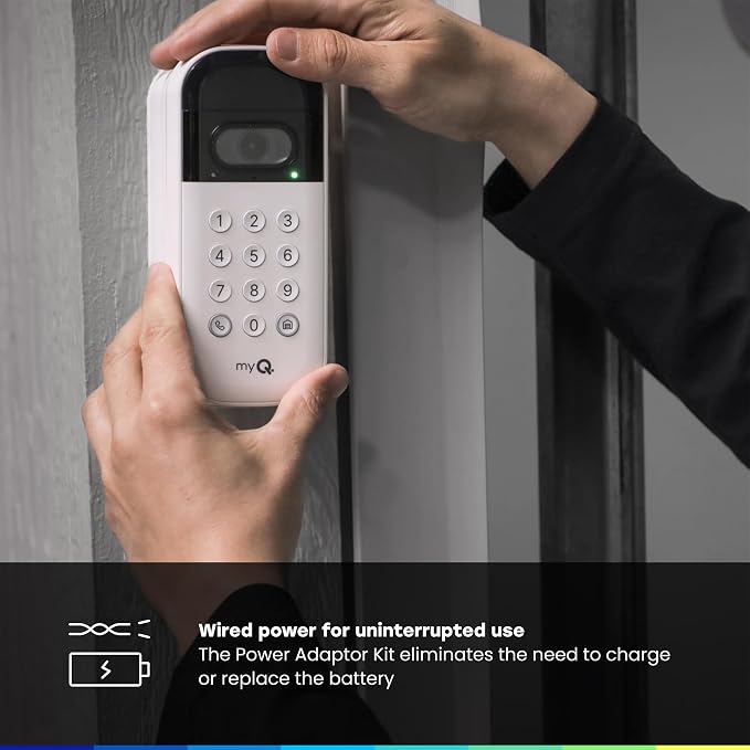 myQ Smart Garage Door Video Keypad + Wired Power Adapter Kit, with Wide-Angle Camera, Customizable PIN Codes, and Smartphone Control, Works with Chamberlain, LiftMaster and Craftsman openers