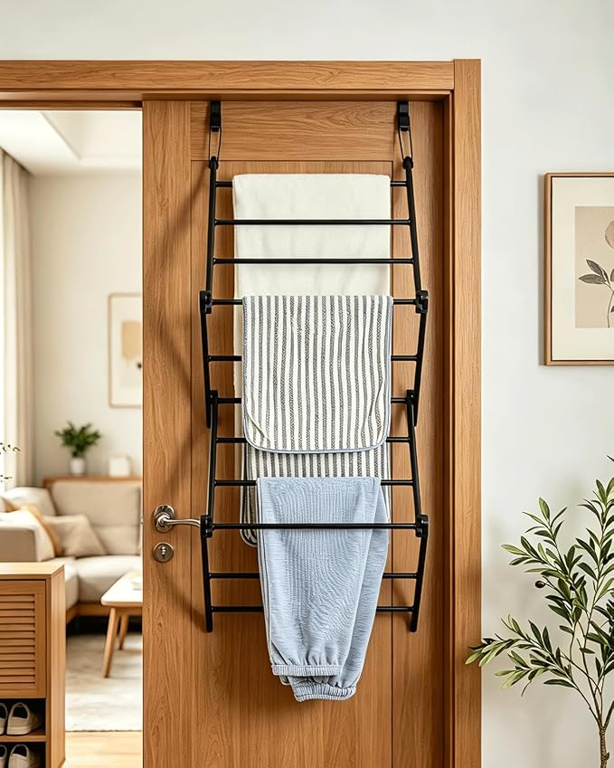 Over The Door Drying Rack, 16.8FT Hanging Drying Space with 11 Drying Rods, Foldable Door Laundry Rack for Bathroom Bedroom RV Apartment Indoor Clothes Drying