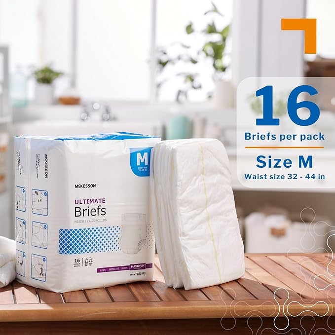 McKesson Ultimate Briefs, [96 Count], Size M, 32-44 in. Incontinence Adult Diapers with Tabs, Maximum Absorbency, Unisex, Disposable, Elastic Leg Gathers and Contoured Fit for Men and Women