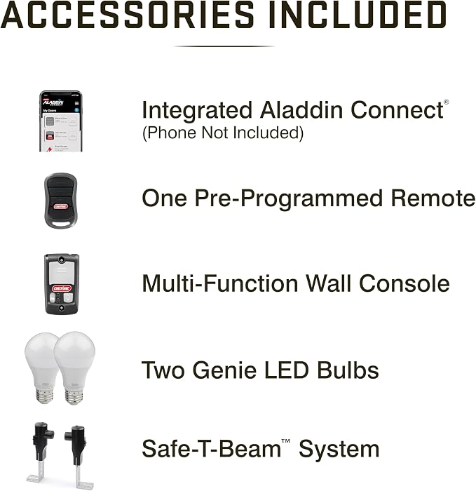 Genie Chain Glide Connect Essentials Smart Garage Door Opener, 2033-LO | Aladdin Connect Wi-Fi, Chain Drive, LED Bulbs Included, 1 Remote, Works with Alexa, Google Assistant and SmartThings
