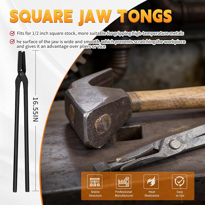 Blacksmith Tongs Set 5PC: Wolf Jaw Tongs, V-Bit Bolt, Flat, Blade, Square Jaw; Blacksmith Tools Set for Knife Making Forge Tongs, High-Strength Forged Steel for Blacksmith & Bladesmiths