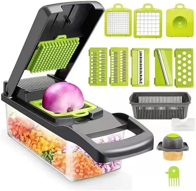 12 16 Piece Vegetable Cutter Set with Drain Basket Stainless Steel Slicer Dicer Potato Peeler Carrot Grater Kitchen Tool(12pcs)