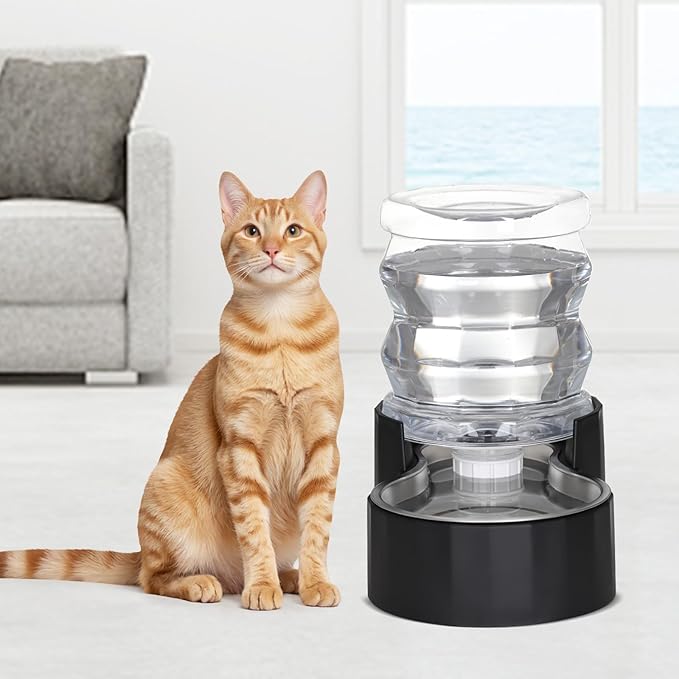 RIZZARI 4L Gravity Cat Water Dispenser:Spill Resistant for Apartments | No Filter Required/Leak-Resistant Design/Easy to Refill,Easy to Clean/Stable Anti-Tip Base/Food-Grade Materials