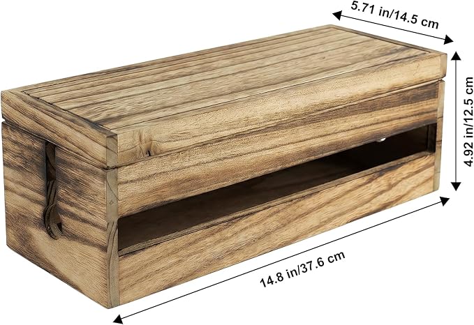 Changsuo Cable Management Box Wooden Cord Organizer Box for Extension Cord Power Stripe Surge Protector Wire Management Concealer Cover Hider for Desktop Home Office Kitchen (Carbonized Brown)