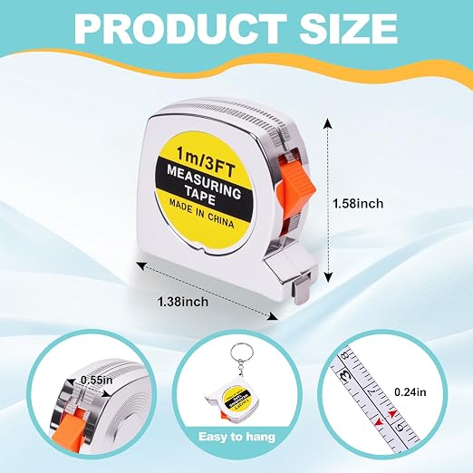 100 Pcs Mini Tape Measure Keychains, Retractable Measuring Tapes | Slide Lock, 1m/3ft Ruler Key Rings for Party Favors, DIY Projects, Gifts, Classroom Rewards, Bulk Event Supplies, 1.5 Inch