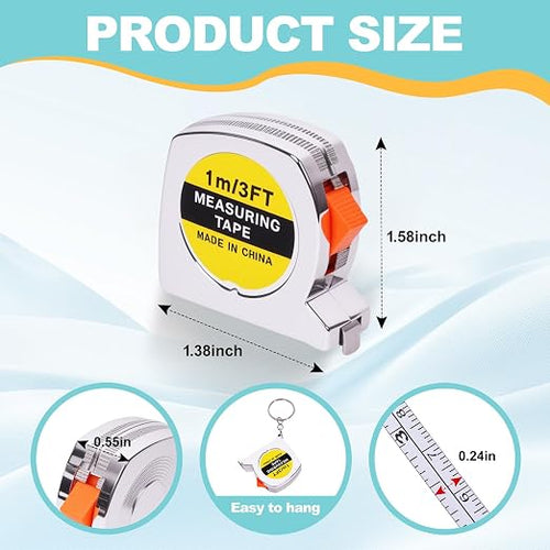100 Pcs Mini Tape Measure Keychains, Retractable Measuring Tapes | Slide Lock, 1m/3ft Ruler Key Rings for Party Favors, DIY Projects, Gifts, Classroom Rewards, Bulk Event Supplies, 1.5 Inch