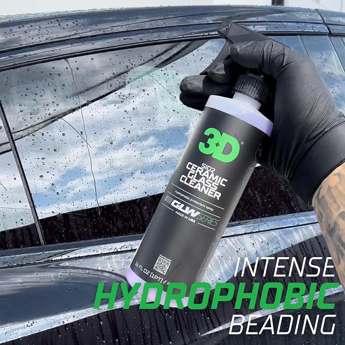 3D SiO2 Ceramic Glass Cleaner 1 Gallon – Hydrophobic Car Glass Cleaner with Rain Repellency – Optical-Grade Clarity, Streak-Free Shine & Ceramic Protection – Auto Detailing Spray – Made in USA