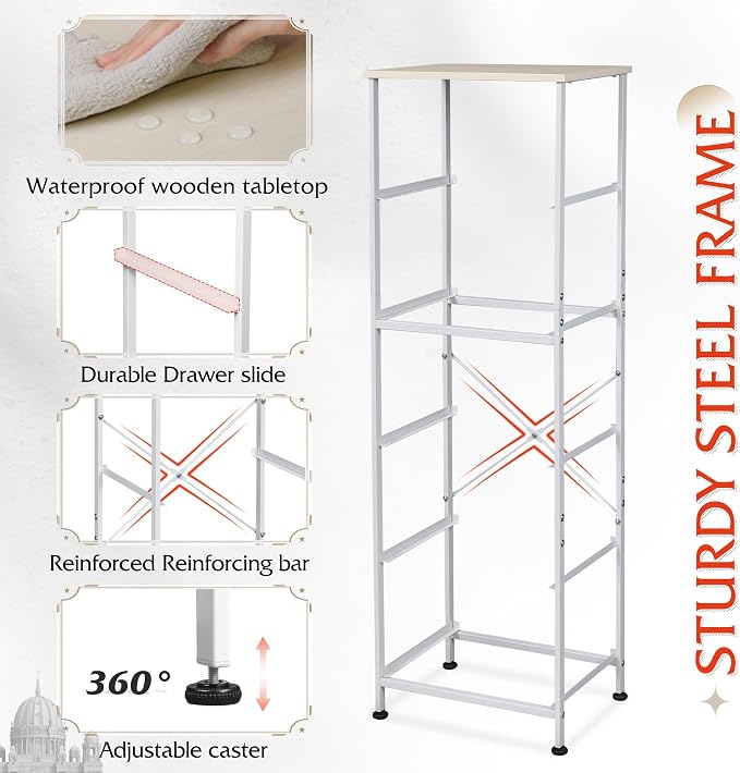 WLIVE Fabric Dresser, 5-Drawer Tall Dressers for Bedroom, Storage Dresser Organizer with Fabric Bins, Wood Top, Sturdy Steel Frame, Chest of Drawers for Closet, Hallway, Light Grey