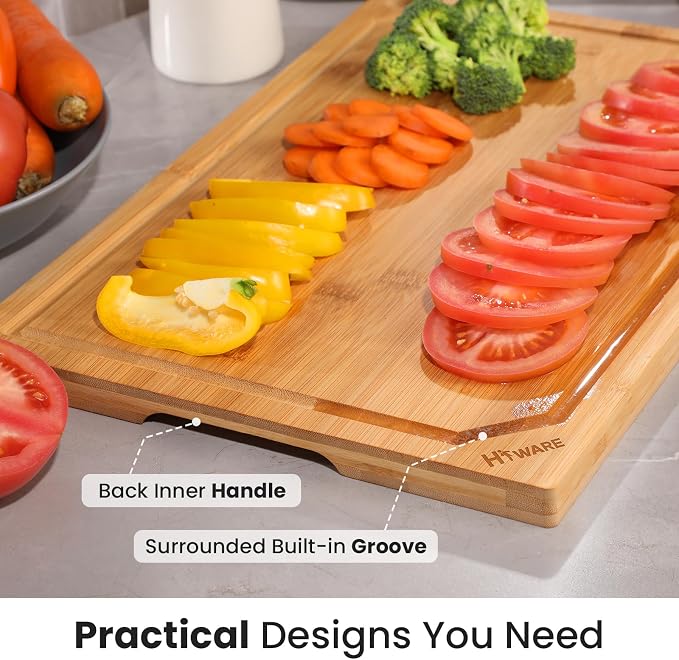 Hiware Extra Large 18" x 12" Bamboo Cutting Board for Kitchen, Heavy Duty Wood Cutting Board with Juice Groove, 100% Organic Bamboo, Pre Oiled