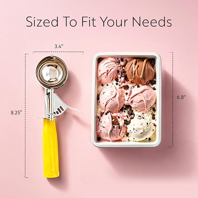 Restaurantware Met Lux 2 Ounce Portion Scoop 1 Trigger Release Cookie Scoop - With Yellow Handle Stainless Steel Disher For Portion Control Scoop Cookie Dough Cupcake Batter Or Ice Cream