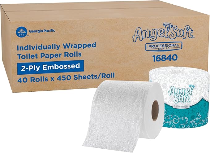 Georgia-Pacific Angel Soft Professional Series Premium 2-Ply Embossed Toilet Paper, 16840, 450 Sheets Per Roll, 40 Rolls Per Case, White