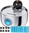 Cordless Cat Water Fountain Wireless: Pet Fountain with 8 Filters 8 Sponges | 2.6L Battery Powered Cat Fountains for Cats Indoor Rechargeable Kitty Water fountain stainless steel with Water Level Window