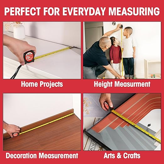 Tape Measure 25 ft, 10 Pack Bulk Easy Read Measurement Tape, Self-Locking Measuring Tape Retractable 25 FT by 1 in