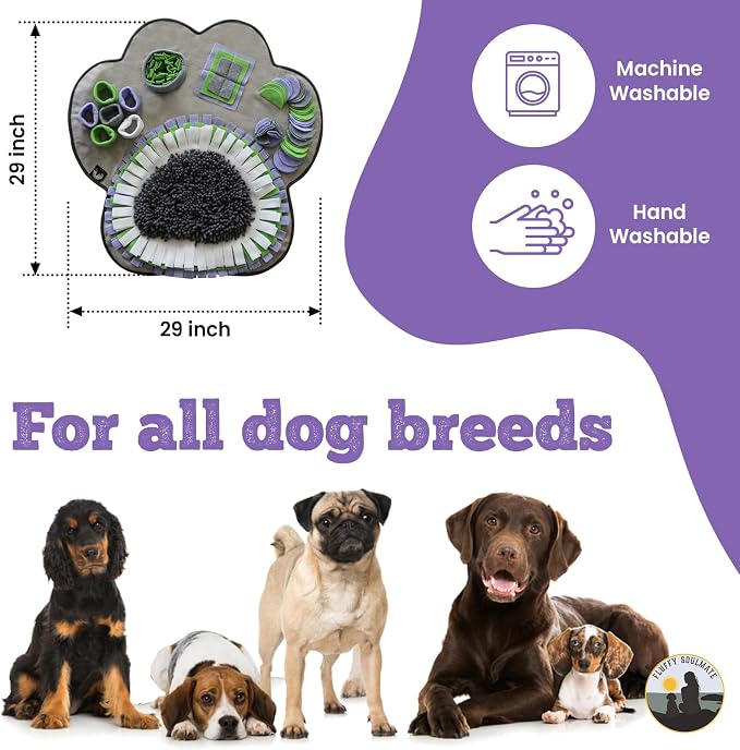 Paw Shaped Snuffle mat 29"x29" for Small, Medium, Big Size Dogs, Cats; Interactive Slow Feeding Sniffing mat for Mental Stimulation, Puzzle Toy for Encourages Natural Foraging Skills
