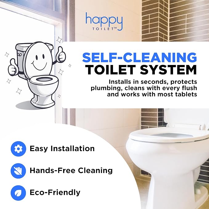 Happy Toilet Cleaner Original Toilet Bowl Tablet Holder Automatic Toilet Bowl Cleaner - Easy Install Toilet Tablet Holder, Auto Toilet Cleaning System Tank Caddy, Septic Safe Flush, Made in USA, 10PK