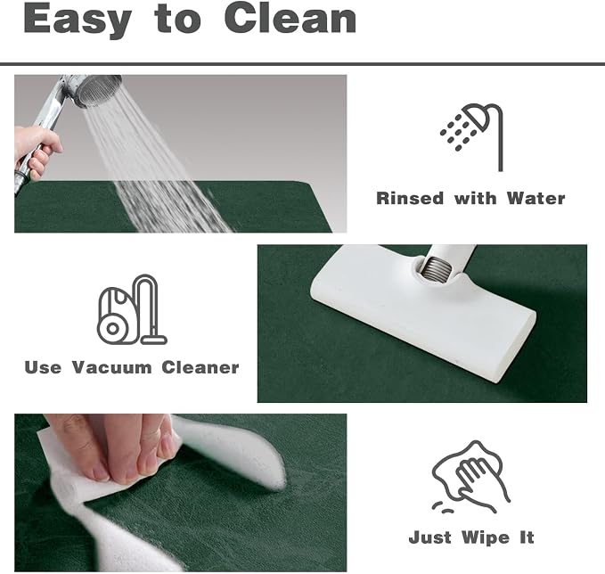 TYUU Bathroom Mat Quick Dry, Bathroom Rugs Non Slip Washable Thin Absorbent Bath Mat Fits Under Door Bathroom Floor Mat Perfect for Bath, Shower, or Sink 17"x59" Dark Green