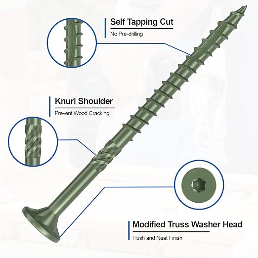 #10 x 4” Deck Screws, 316Pcs Star Drive Wood Screws | Rust Resistant Timber Screws for Timber/Log/Landscaping Wood, T25 Star Bit Included, Green