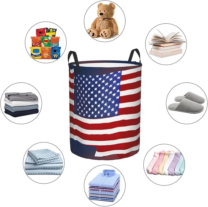 American Flag Baseball Large Foldable Laundry Basket Hamper,Storage Basket Bin With Handles,For Bathroom,College
