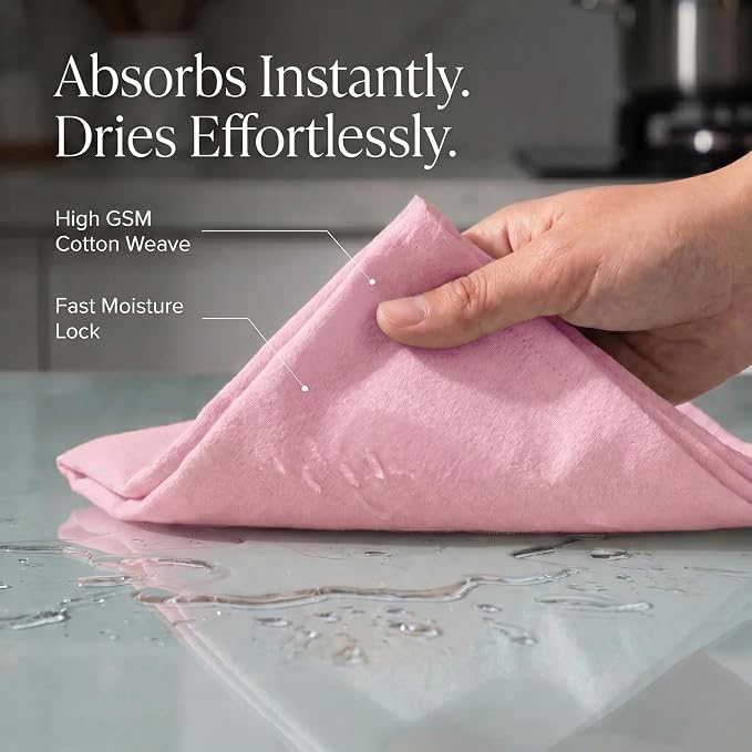 Urban Villa Kitchen Towels 100% Cotton Dish Towels for Kitchen(Set of 6) 20”x30” Dish Cloths Highly Absorbent Kitchen Linen Set with Hanging Loop Perfect for Drying Dishes Cleaning Hand Towels – Pink